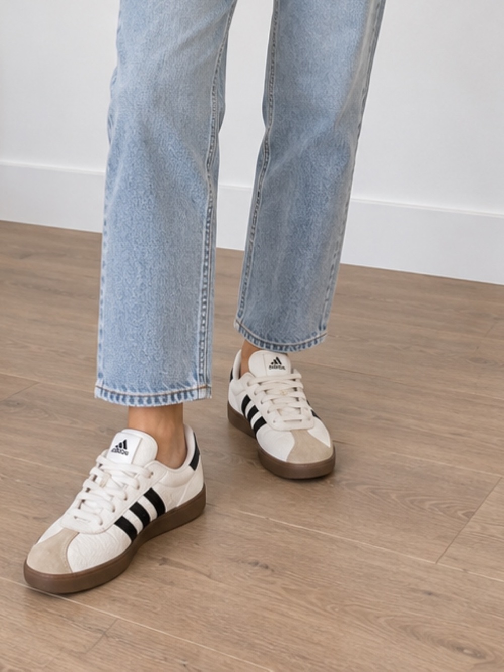 adidas White and Black Sneakers with Tan Accents